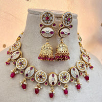 Jewel Addiction Gold Plated Pota Stone And Pearls Meenakari Necklace Set