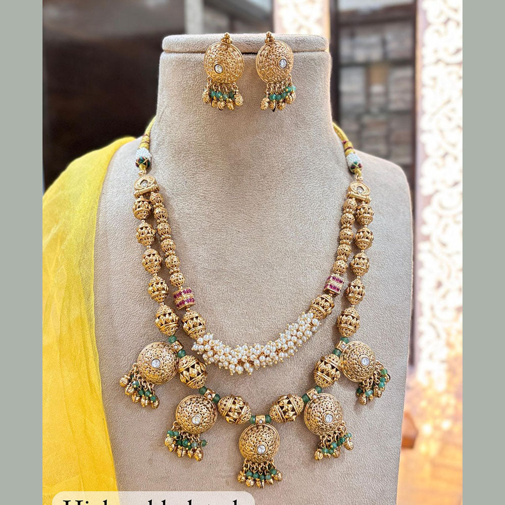 Jewel Addiction Gold Plated Pota Stone And Pearls Necklace Set