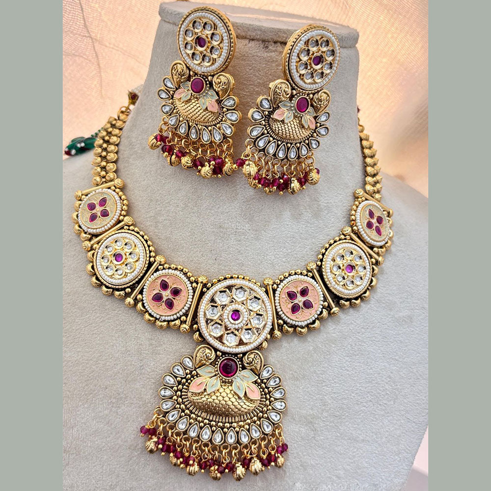 Jewel Addiction Gold Plated Pota Stone And Pearls Meenakari Necklace Set