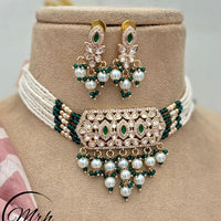 Jewel Addiction Gold Plated Polki Kundan Stone And Pearls Choker Necklace Set