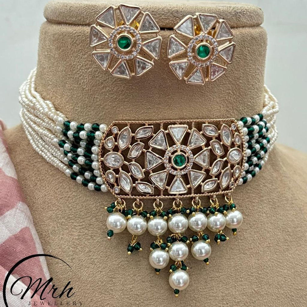 Jewel Addiction Gold Plated Polki Kundan Stone And Pearls Choker Necklace Set