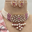 Jewel Addiction Gold Plated Polki Kundan Stone And Pearls Choker Necklace Set