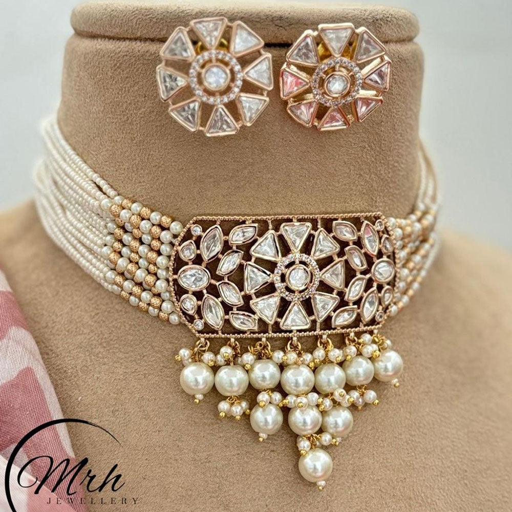 Jewel Addiction Gold Plated Polki Kundan Stone And Pearls Choker Necklace Set