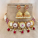 Jewel Addiction Gold Plated Pota Stone And Pearls Meenakari Choker Necklace Set