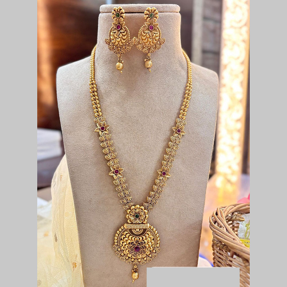 Jewel Addiction Gold Plated Pota Stone And Pearls Long Necklace Set