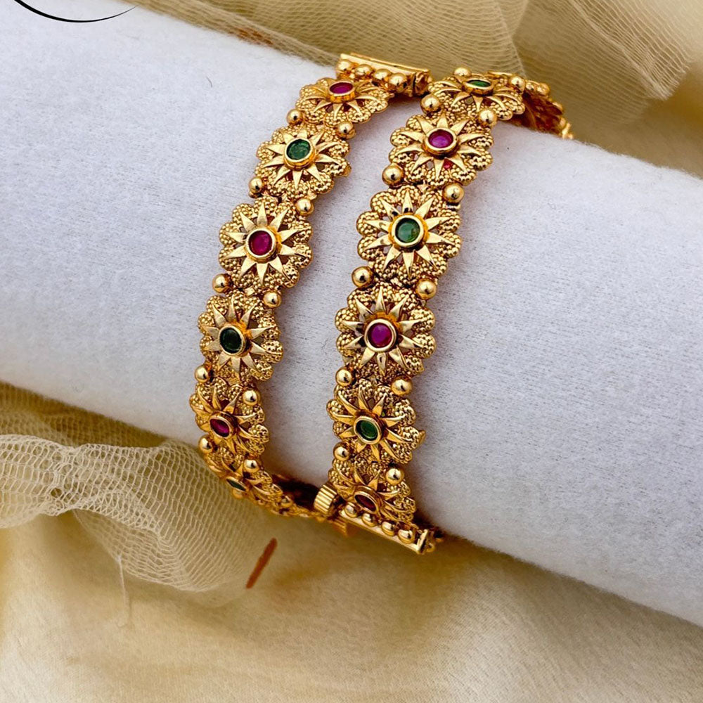 Jewel Addiction Gold Plated Pota Stone Pearls Openable Bangles Set