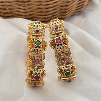 Jewel Addiction Gold Plated Pota Stone Pearls Meenakari Openable Bangles Set