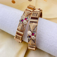 Jewel Addiction Gold Plated Pota Stone Pearls Meenakari Openable Bangles Set