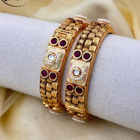 Jewel Addiction Gold Plated Pota Stone Pearls Meenakari Openable Bangles Set