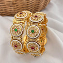 Jewel Addiction Gold Plated Crystal Stone Pearls Openable Bangles Set