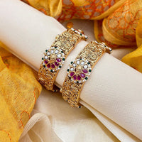 Jewel Addiction Gold Plated Pota Stone Pearls Openable Bangles Set