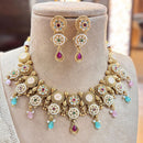 Jewel Addiction Gold Plated Pota Stone And Beads Meenakari Necklace Set