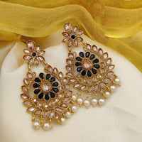 Jewel Addiction Gold Plated Crystal Stone And Pearls Dangler Earrings