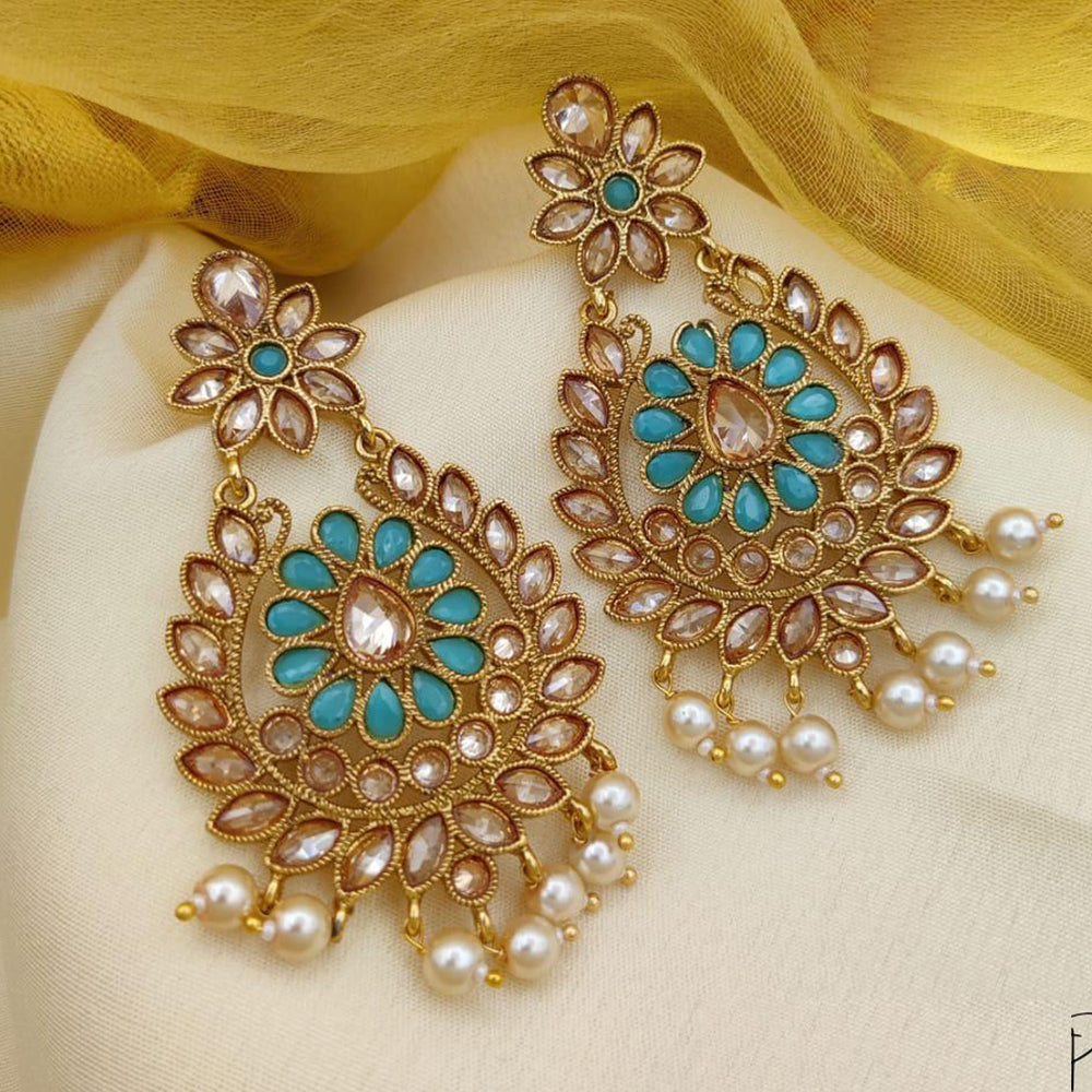 Jewel Addiction Gold Plated Crystal Stone And Pearls Dangler Earrings