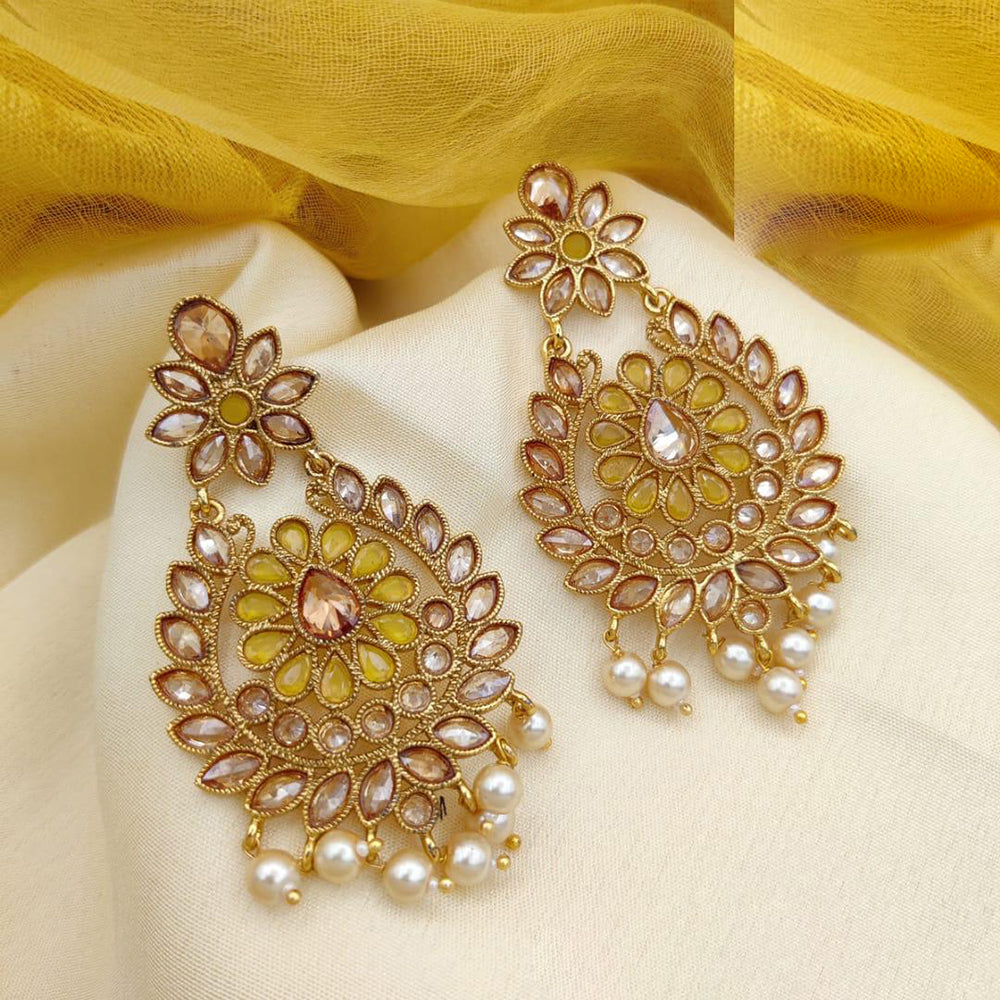 Jewel Addiction Gold Plated Crystal Stone And Pearls Dangler Earrings