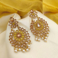Jewel Addiction Gold Plated Crystal Stone And Pearls Dangler Earrings