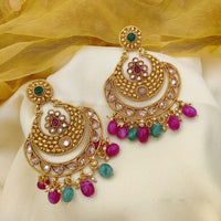 Jewel Addiction Gold Plated Crystal Stone And Pearls Dangler Earrings