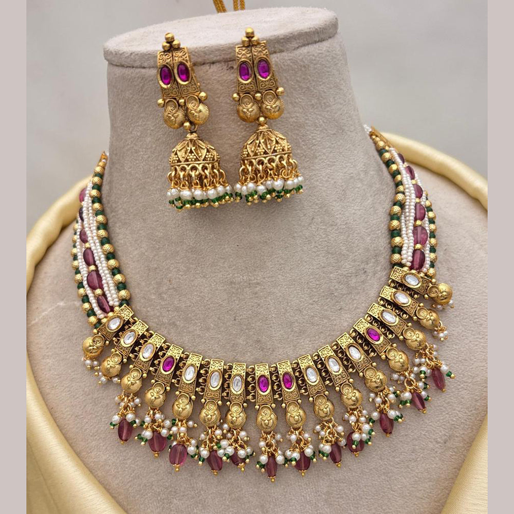 Jewel Addiction Gold Plated Pota Stone And Pearls Necklace Set