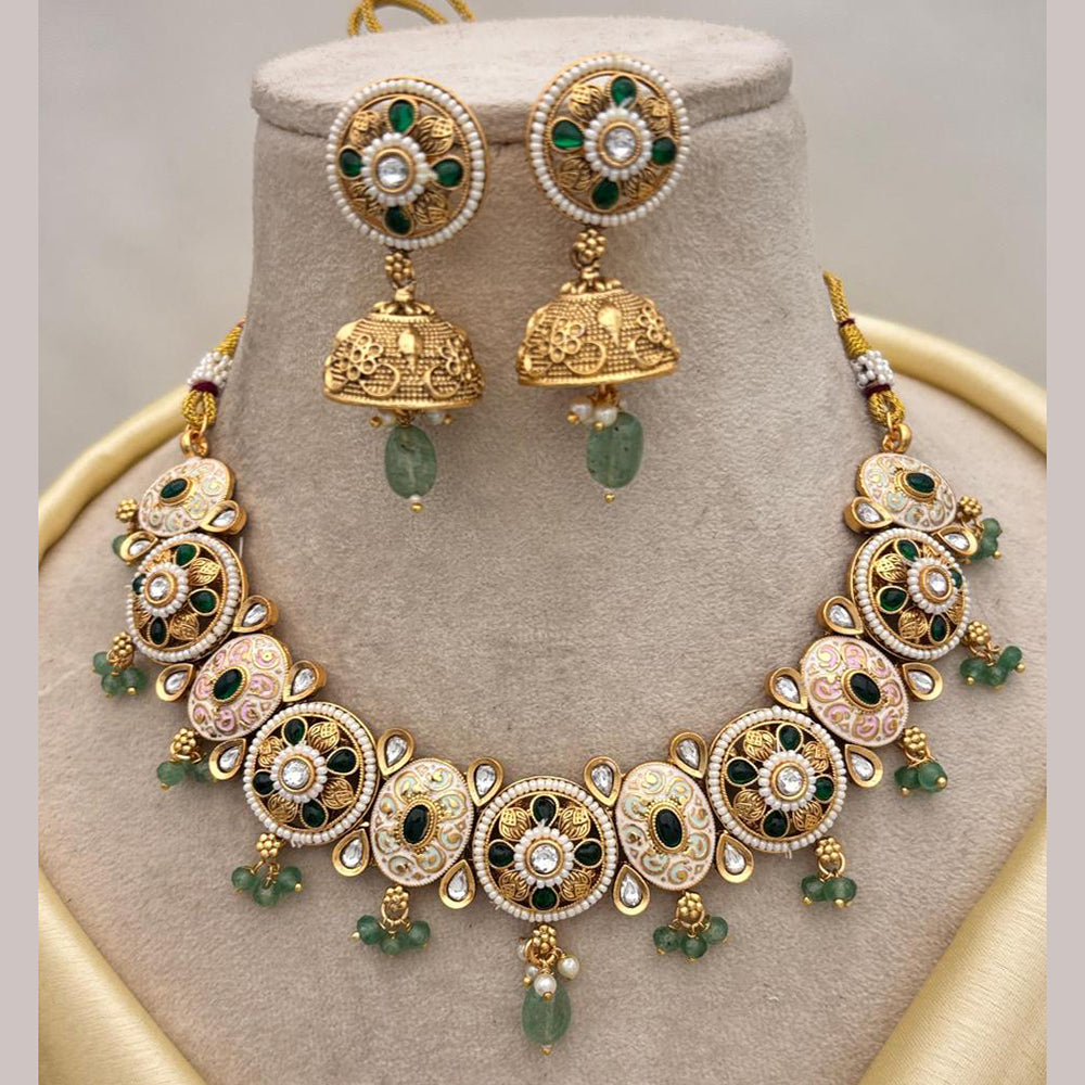 Jewel Addiction Gold Plated Pota Stone And Pearls Meenakari Necklace Set