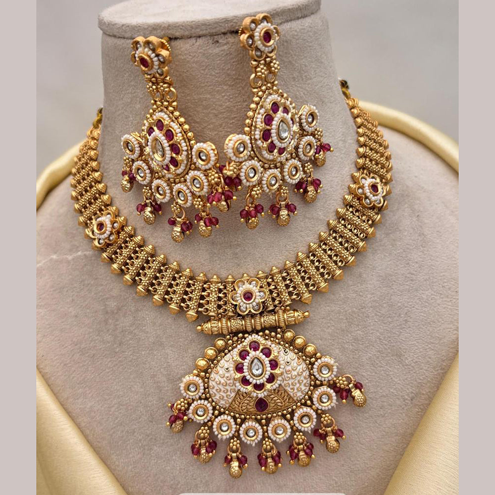 Jewel Addiction Gold Plated Pota Stone And Pearls Meenakari Necklace Set