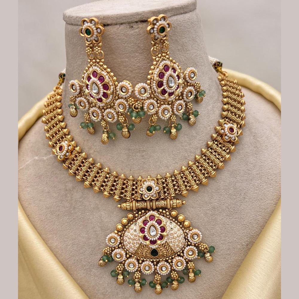 Jewel Addiction Gold Plated Pota Stone And Pearls Meenakari Necklace Set