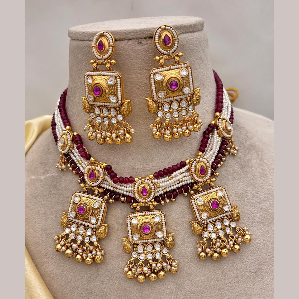 Jewel Addiction Gold Plated Pota Stone And Pearls Necklace Set
