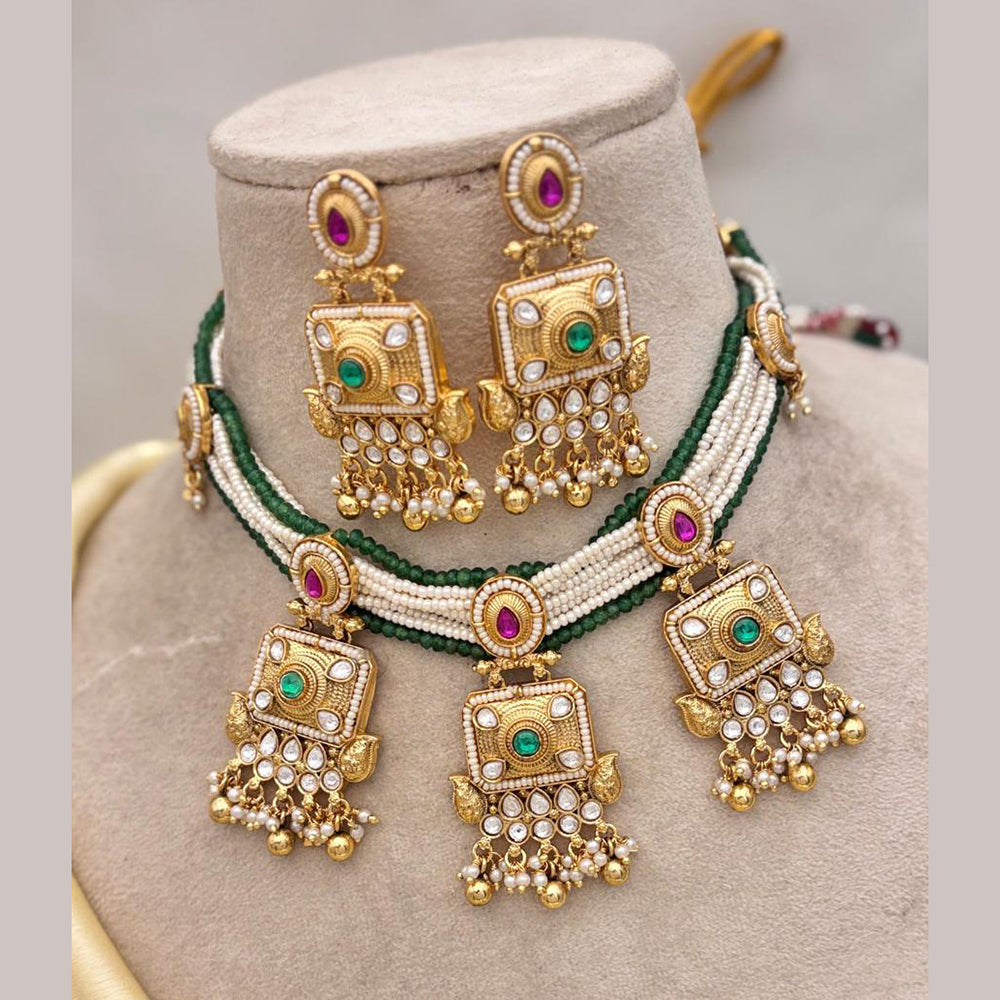 Jewel Addiction Gold Plated Pota Stone And Pearls Necklace Set