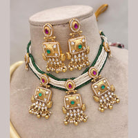 Jewel Addiction Gold Plated Pota Stone And Pearls Necklace Set