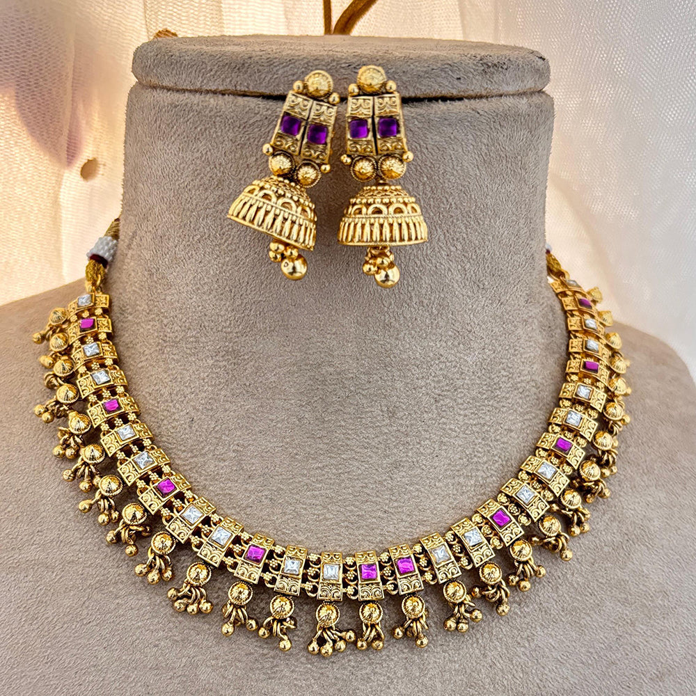 Jewel Addiction Gold Plated Pota Stone And Pearls Necklace Set
