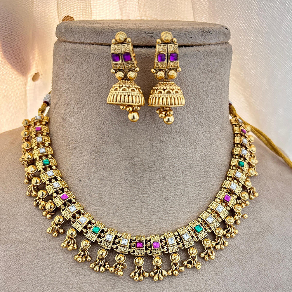 Jewel Addiction Gold Plated Pota Stone And Pearls Necklace Set