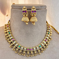 Jewel Addiction Gold Plated Pota Stone And Pearls Necklace Set