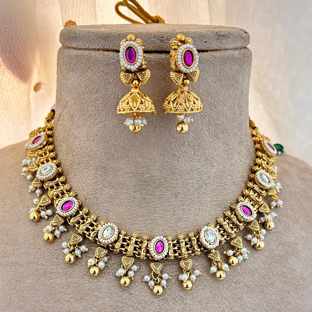 Jewel Addiction Gold Plated Pota Stone And Pearls Necklace Set