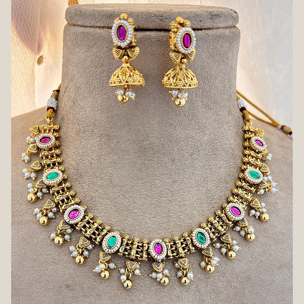 Jewel Addiction Gold Plated Pota Stone And Pearls Necklace Set
