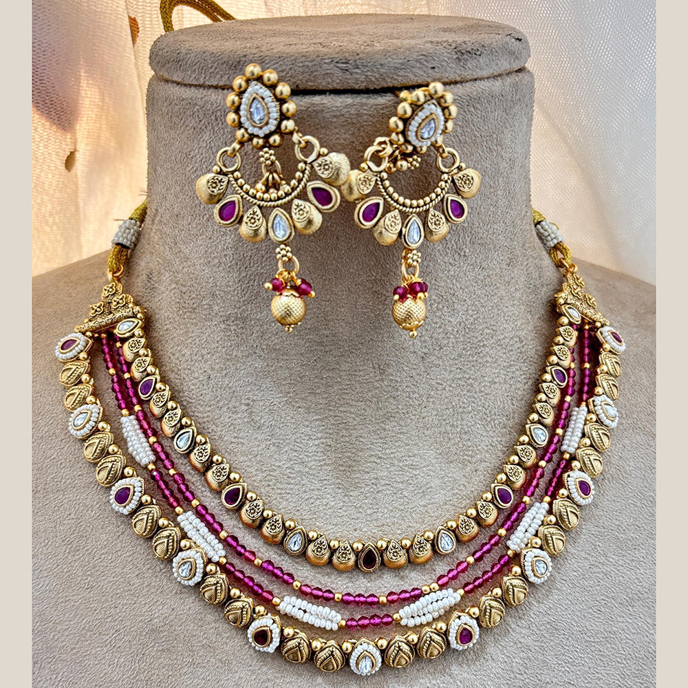 Jewel Addiction Gold Plated Pota Stone And Pearls Necklace Set