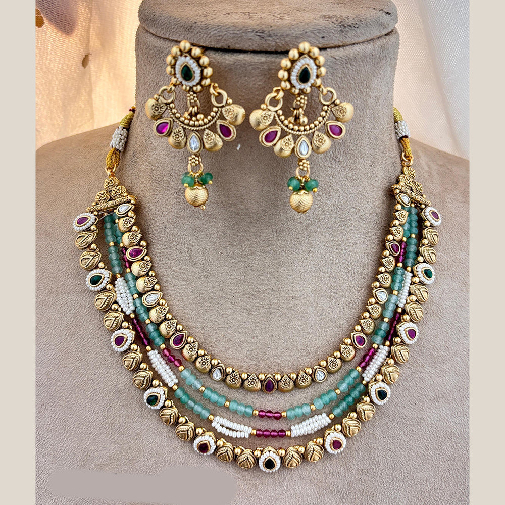 Jewel Addiction Gold Plated Pota Stone And Pearls Necklace Set