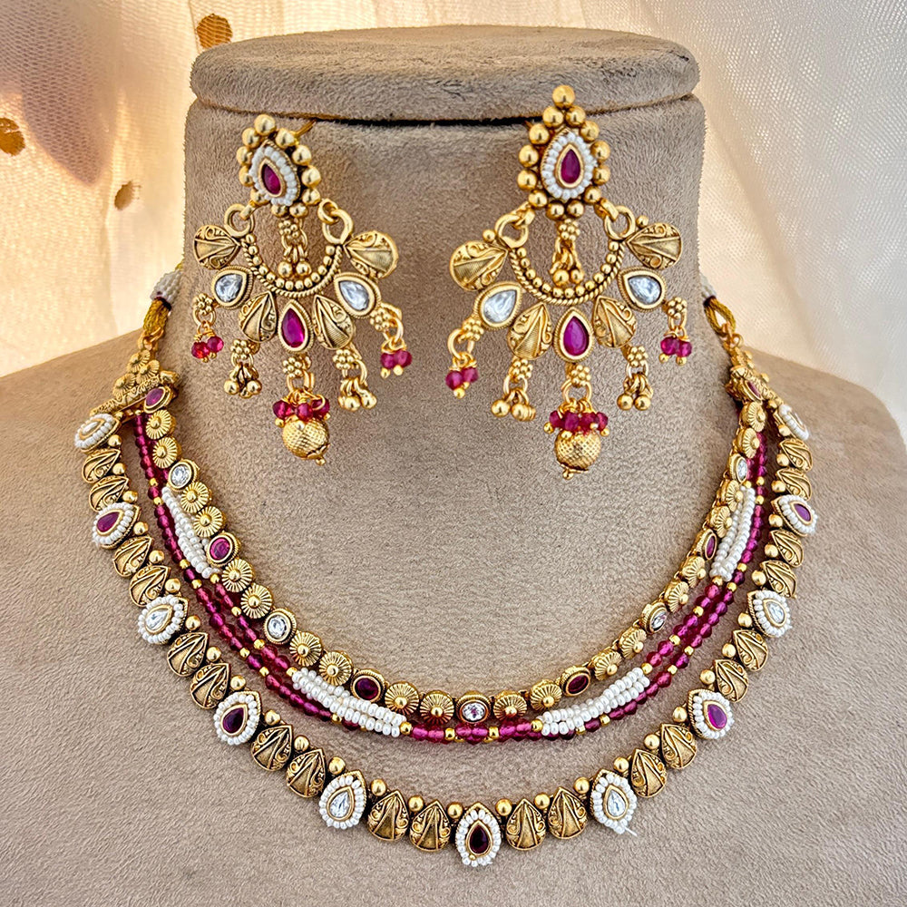 Jewel Addiction Gold Plated Pota Stone And Pearls Necklace Set