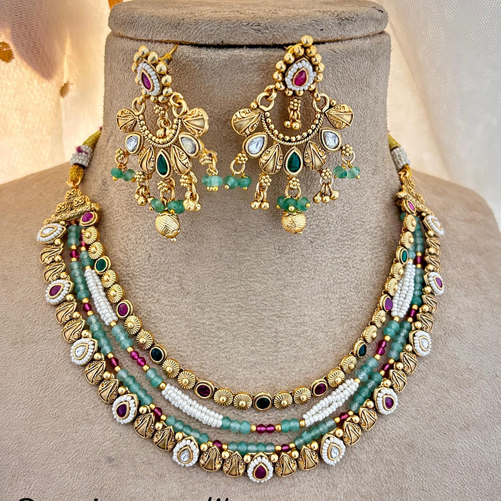 Jewel Addiction Gold Plated Pota Stone And Pearls Necklace Set