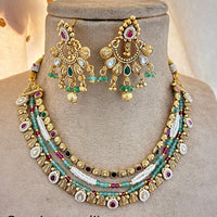 Jewel Addiction Gold Plated Pota Stone And Pearls Necklace Set