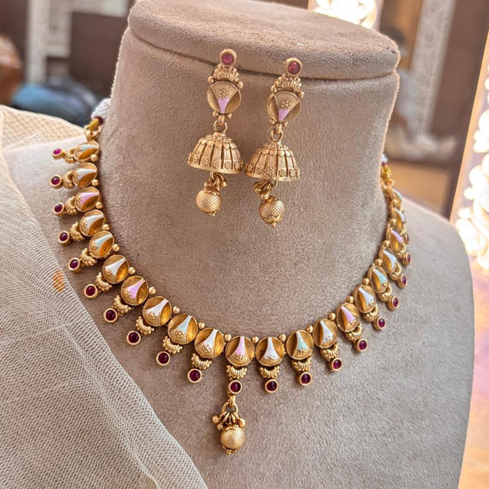 Jewel Addiction Copper Gold Pota Stone Meenakari Necklace Set