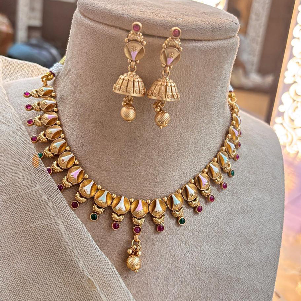 Jewel Addiction Copper Gold Pota Stone Meenakari Necklace Set