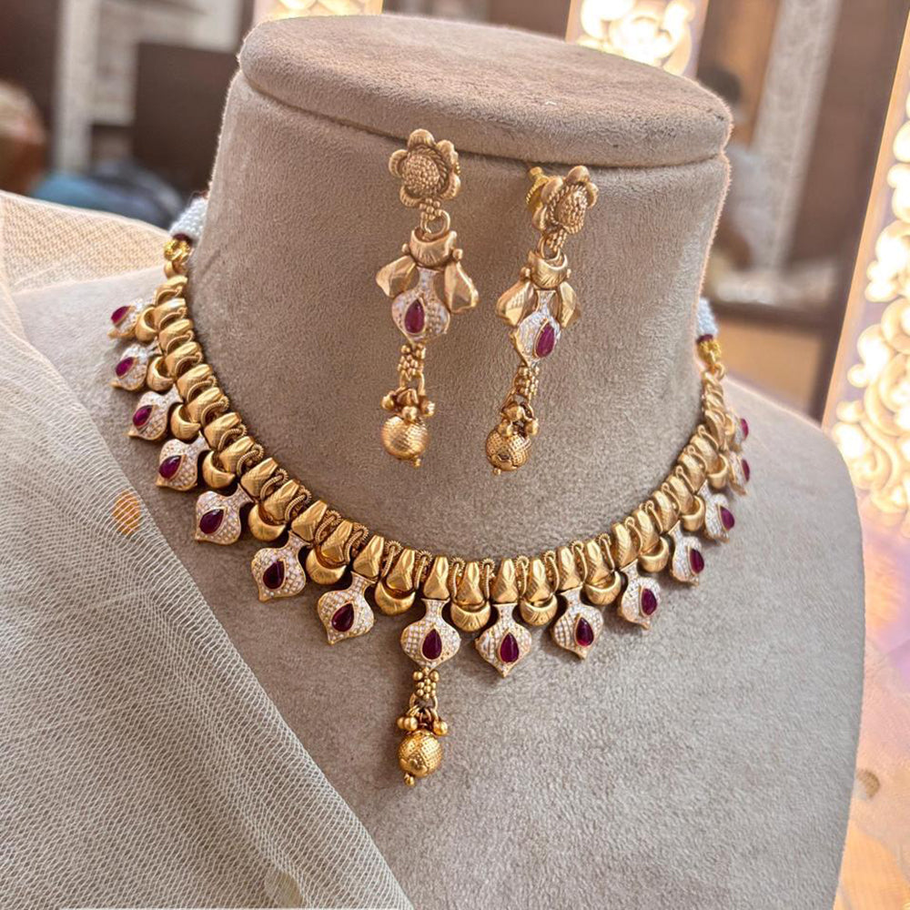 Jewel Addiction Copper Gold Pota Stone Meenakari Necklace Set