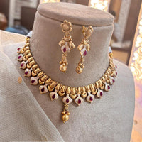 Jewel Addiction Copper Gold Pota Stone Meenakari Necklace Set