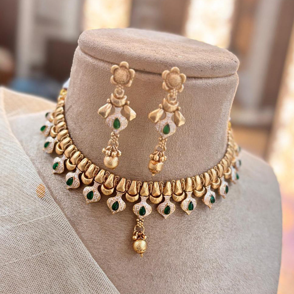 Jewel Addiction Copper Gold Pota Stone Meenakari Necklace Set