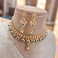 Jewel Addiction Copper Gold Pota Stone Meenakari Necklace Set
