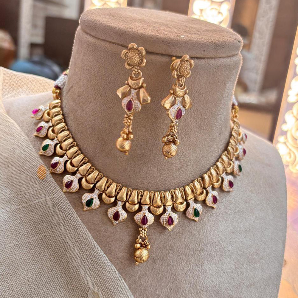 Jewel Addiction Copper Gold Pota Stone Meenakari Necklace Set