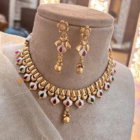 Jewel Addiction Copper Gold Pota Stone Meenakari Necklace Set