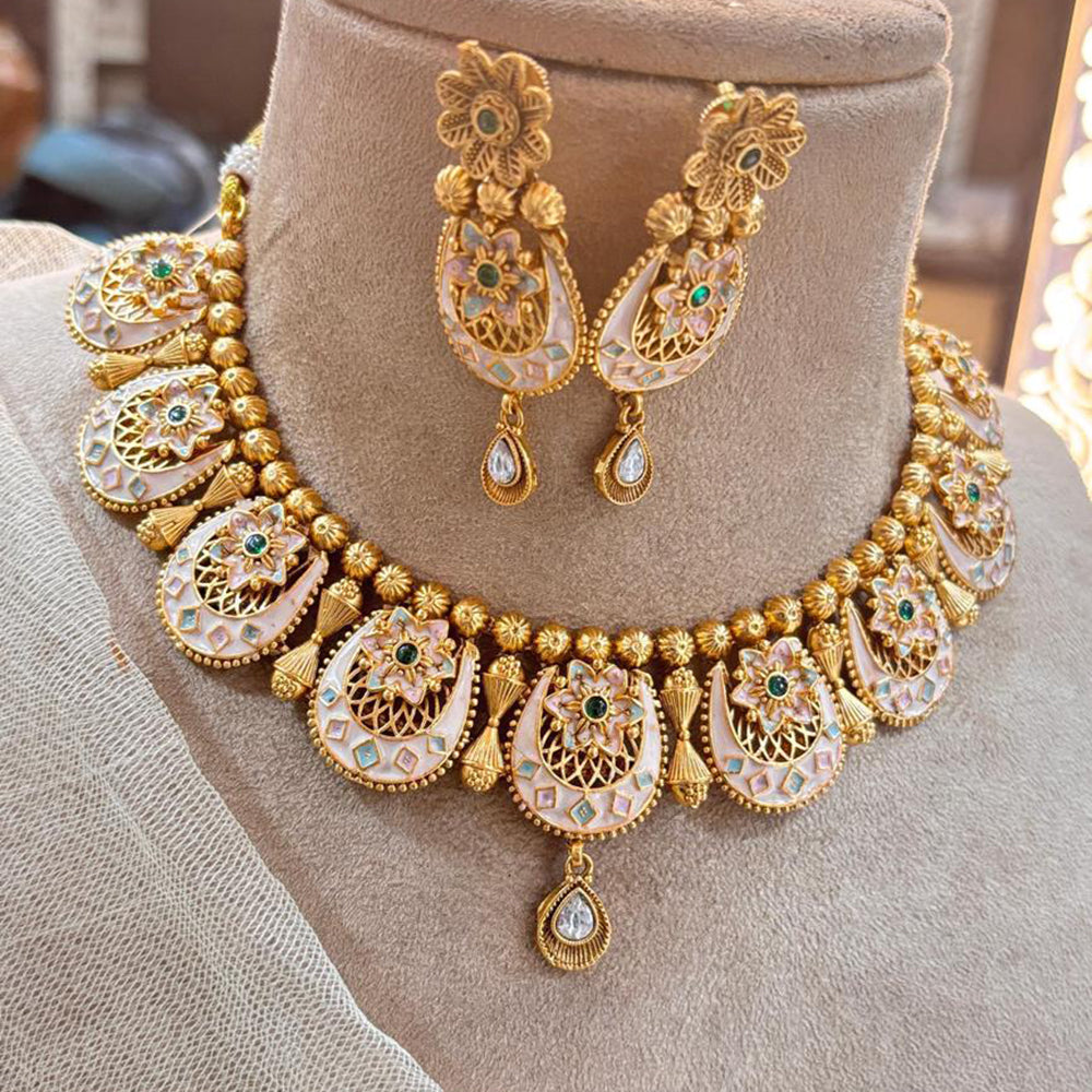 Jewel Addiction Copper Gold Pota Stone Meenakari Necklace Set