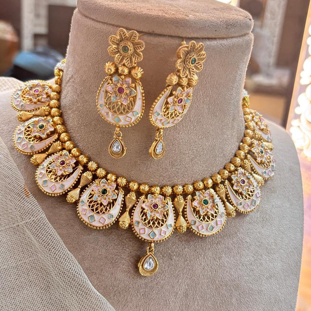 Jewel Addiction Copper Gold Pota Stone Meenakari Necklace Set