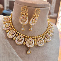 Jewel Addiction Copper Gold Pota Stone Meenakari Necklace Set