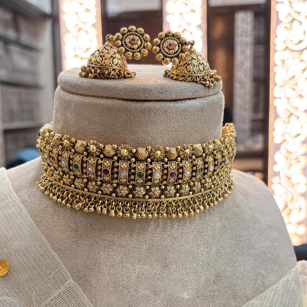 Jewel Addiction Copper Gold Pota Stone Choker Necklace Set